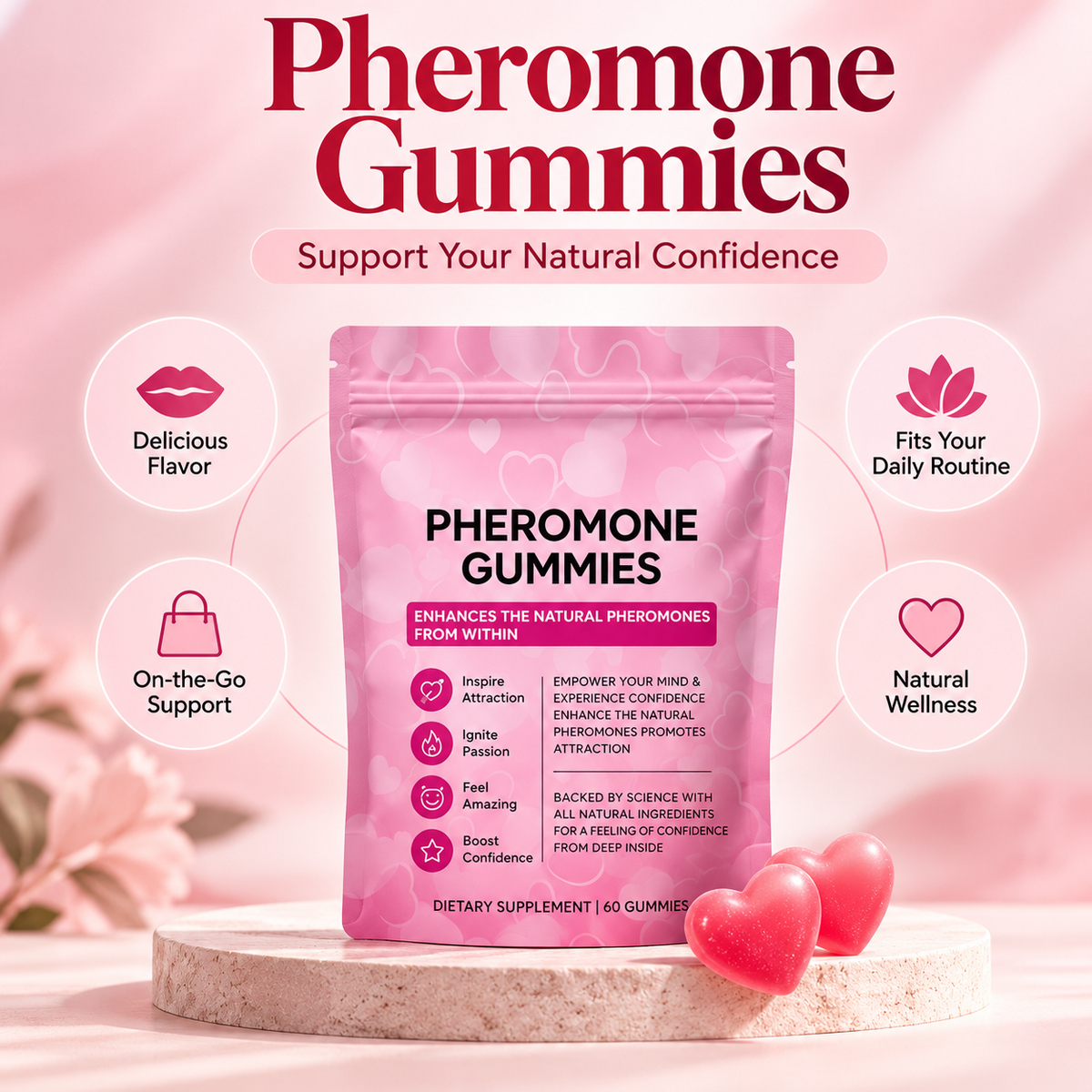1-4 PCS Pheromone 60 Gummies Natural Formulation L-Arginine/Slippery Elm/Vitamin E/Beet gepma