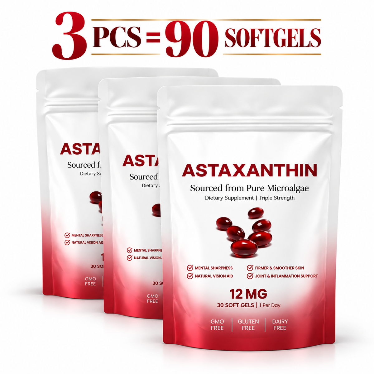 1-5 pcs Astaxanthin 12mg Antioxidant Supplement 30 Softgels Natural Microalgae szglobal