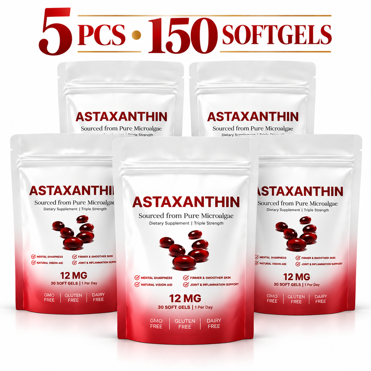 1-5 pcs Astaxanthin 12mg Antioxidant Supplement 30 Softgels Natural Microalgae szglobal