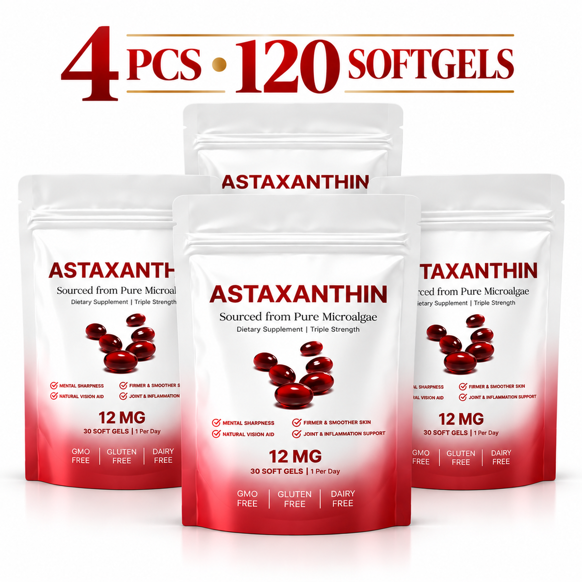 1-5 pcs Astaxanthin 12mg Antioxidant Supplement 30 Softgels Natural Microalgae szglobal