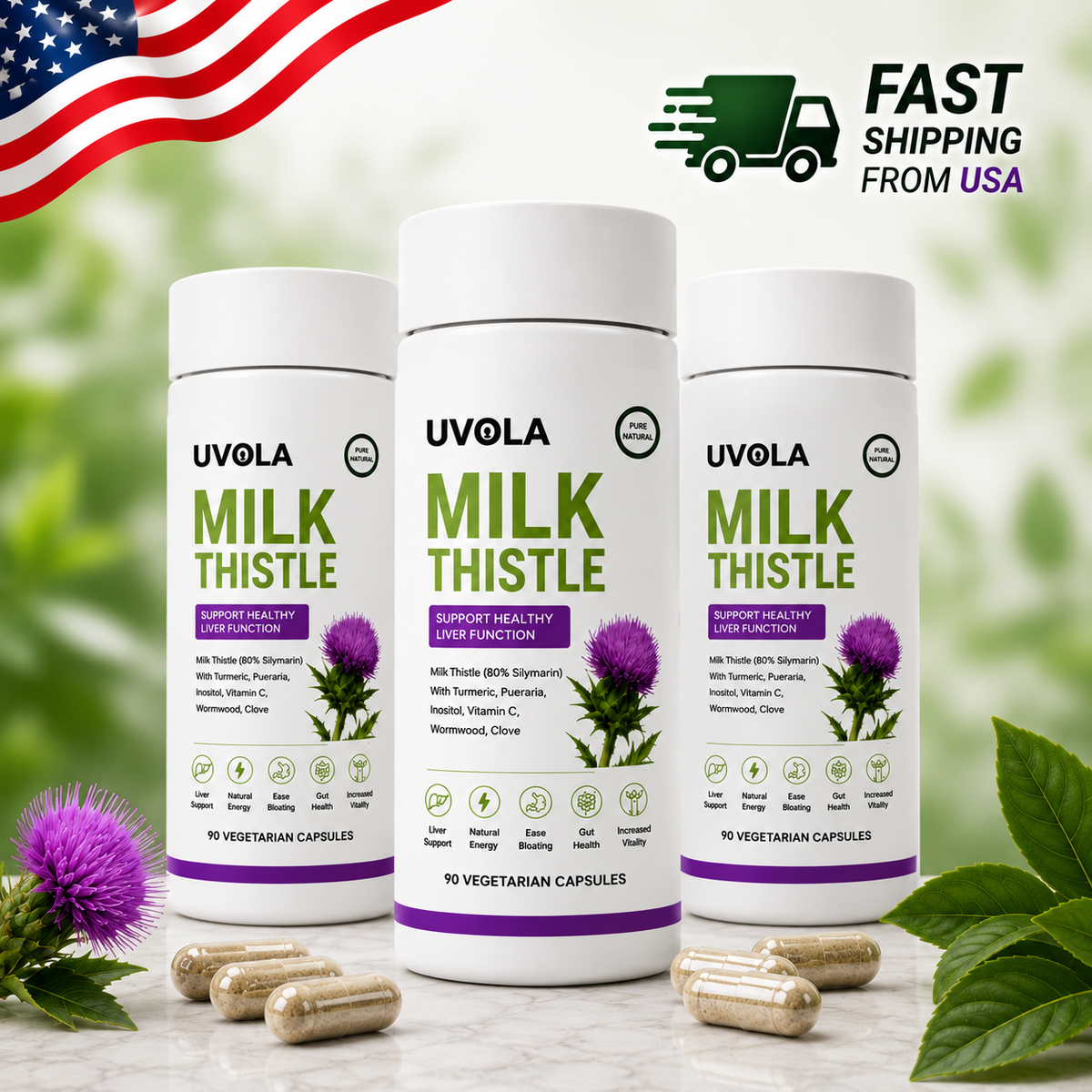 1-3PCS  Milk Thistle Supplement,80% Silymarin Liver Support Formula,90 Capsules Serenzza
