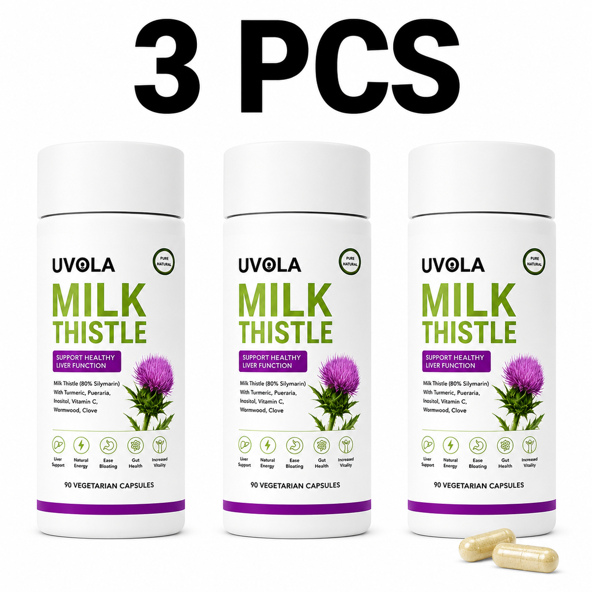 1-3PCS  Milk Thistle Supplement,80% Silymarin Liver Support Formula,90 Capsules Serenzza