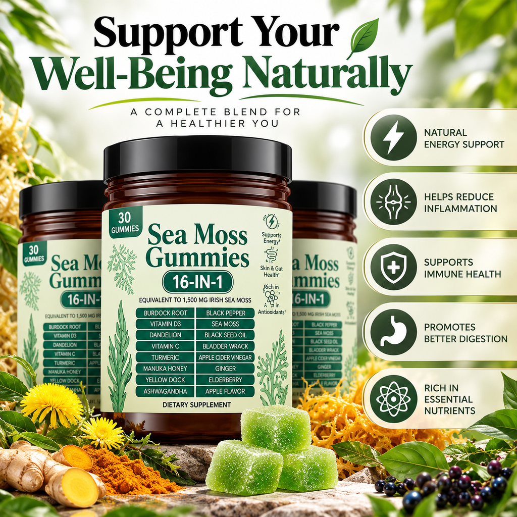(3 PACK) Sea Moss Gummies 16-in-1, Sea Moss Blend with Black Seed Oil-Green Apple Flavor Imar (Cópia)