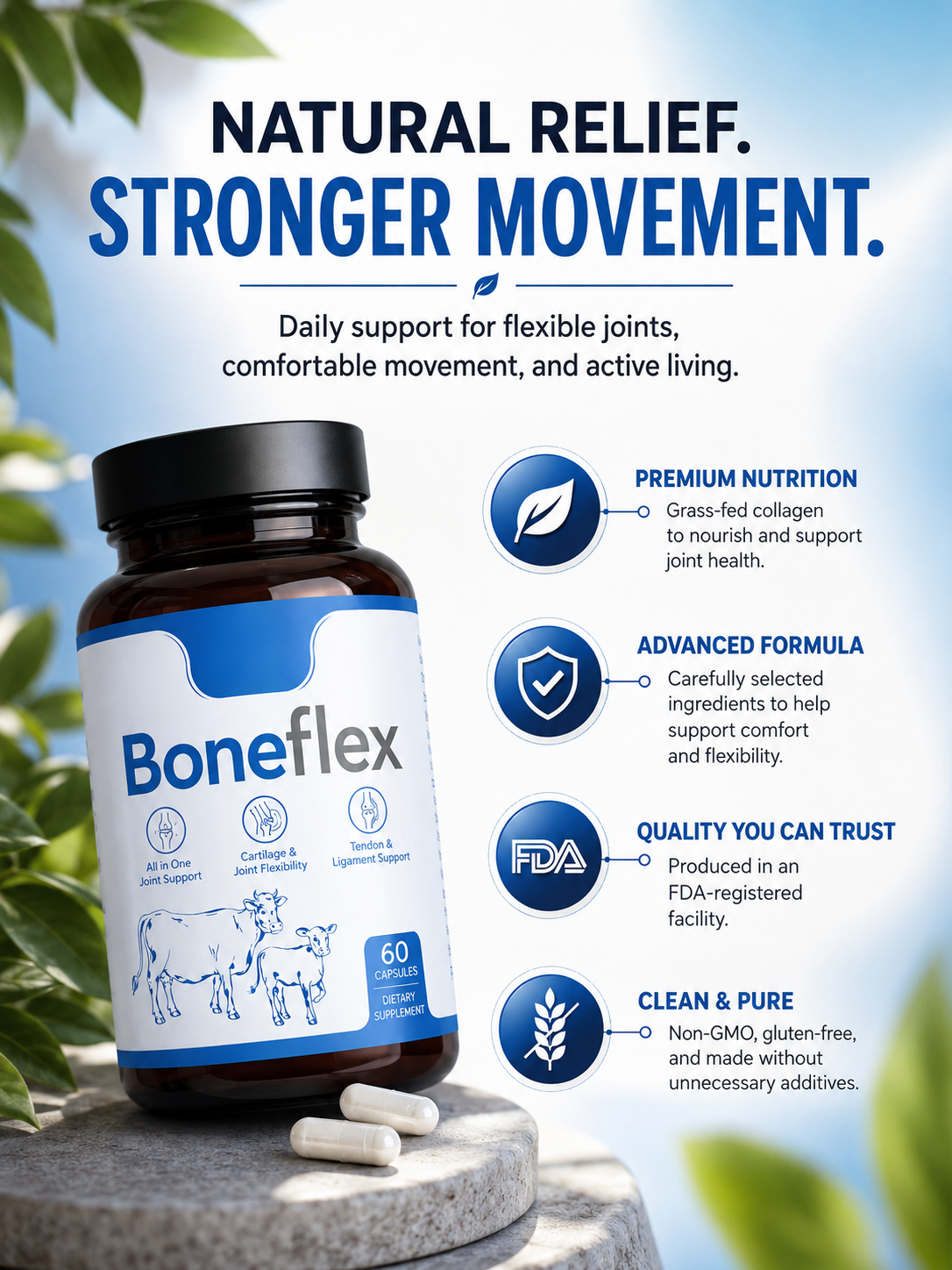 (2 pack)  Boneflex Capsules Premium Joint Support Supplement for Knee &Cartilage Health