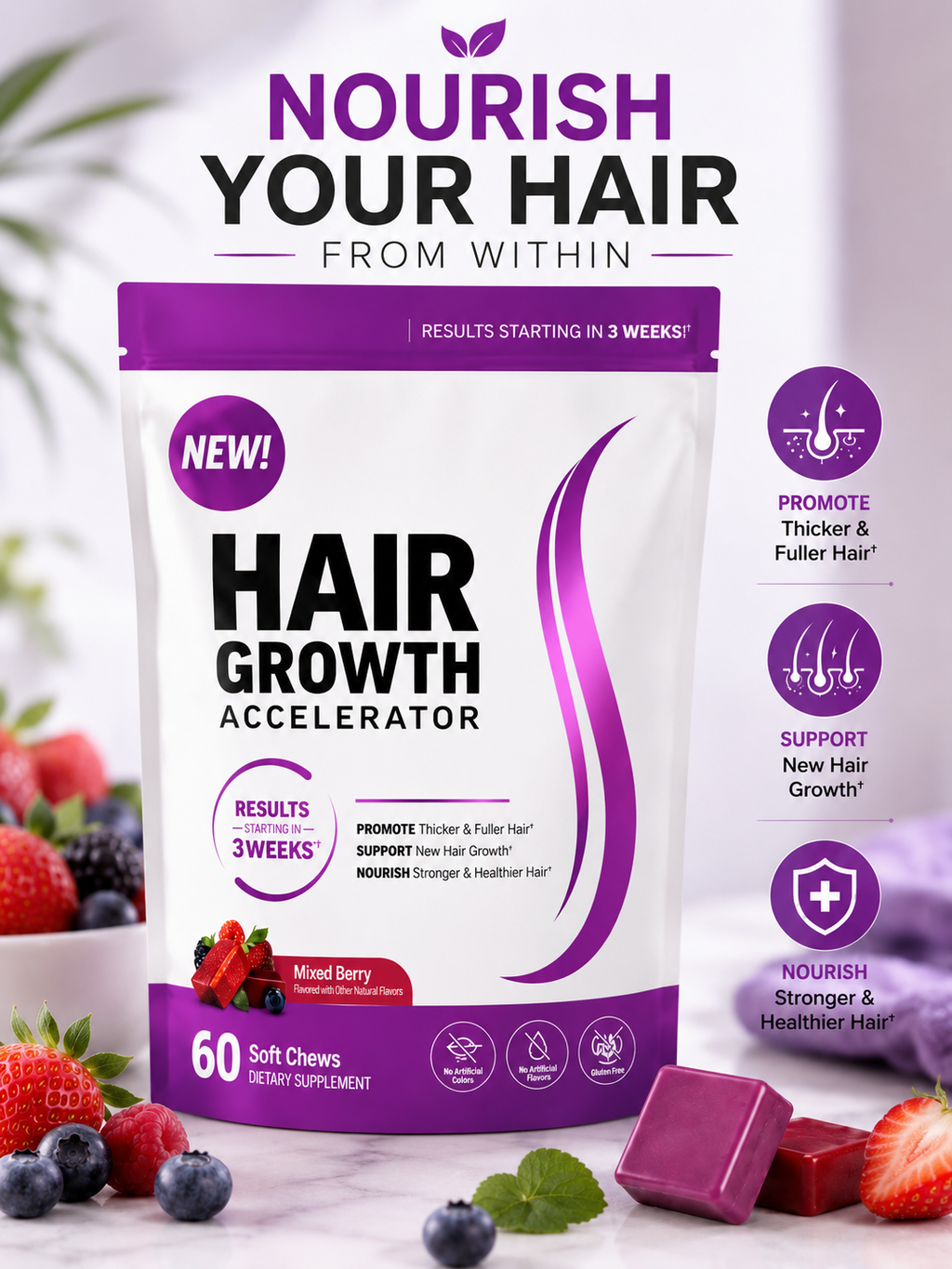 3X Thicker, Fuller Hair – Mixed Berry Hair Growth Support Serenzza