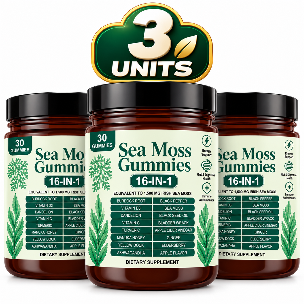 (3 PACK) Sea Moss Gummies 16-in-1, Sea Moss Blend with Black Seed Oil-Green Apple Flavor Imar (Cópia)