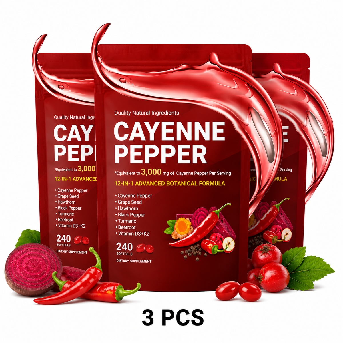 1-3pcs Cayenne Pepper 12-in-1 Advanced Botanical Softgel Supplements