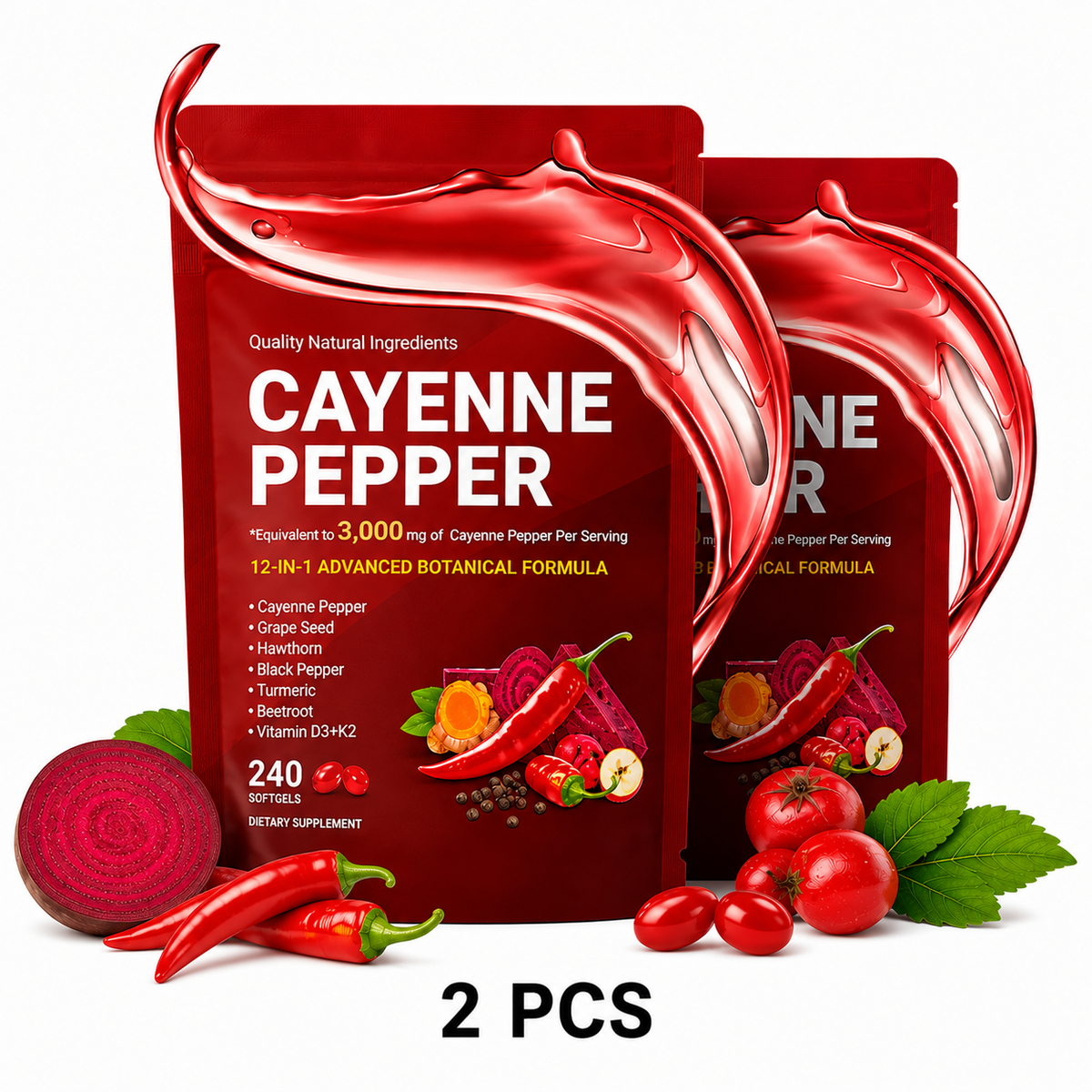 1-3pcs Cayenne Pepper 12-in-1 Advanced Botanical Softgel Supplements