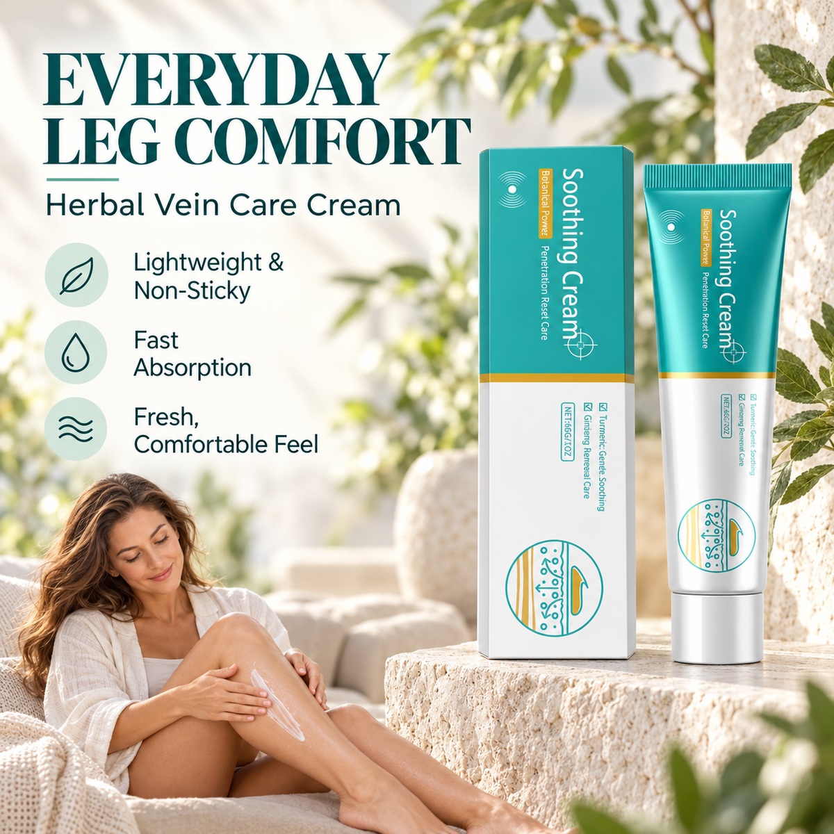 (2Pcs) Herbal Vein Care Soothing Cream for Legs Shoulders with Turmeric Ginseng Zorella