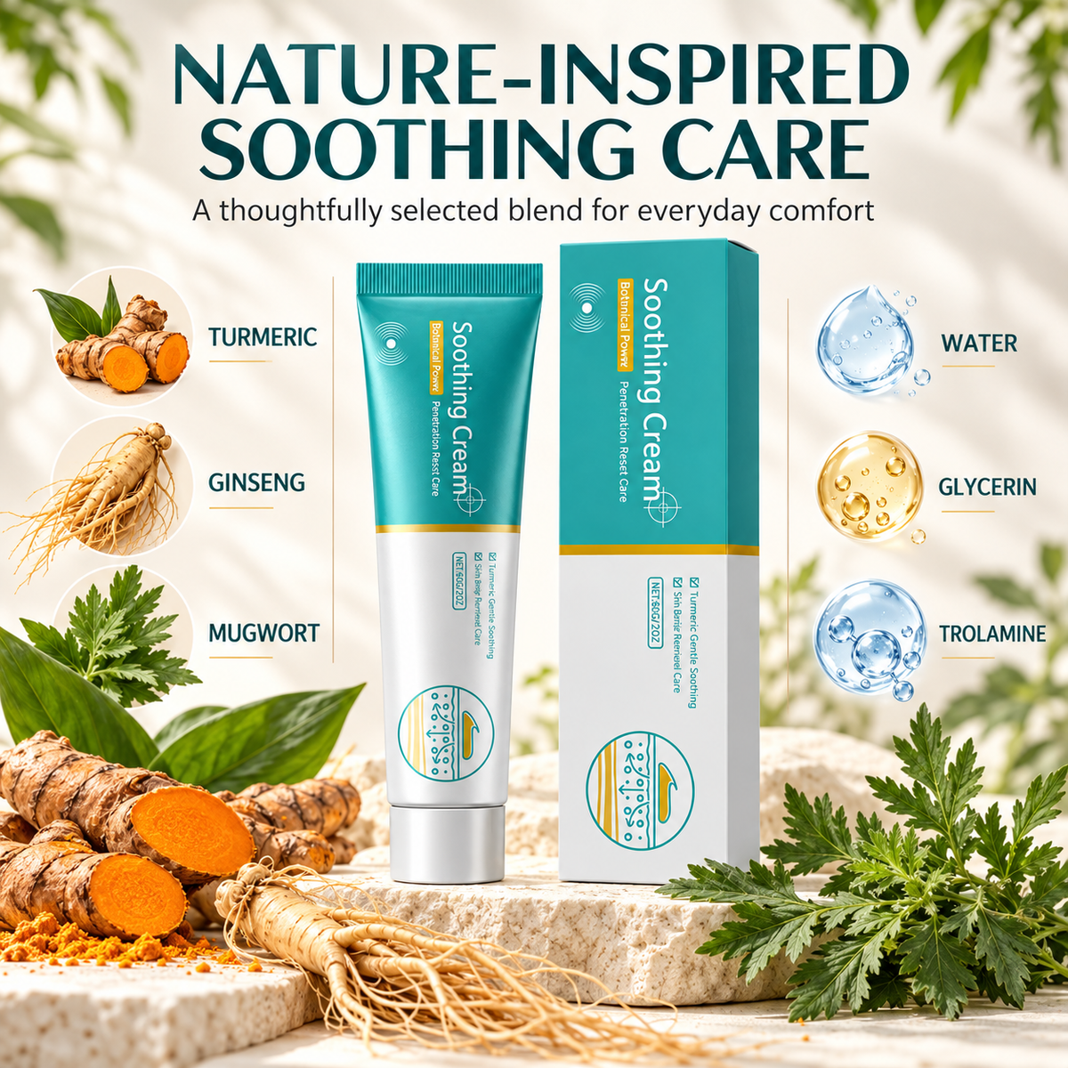 (2Pcs) Herbal Vein Care Soothing Cream for Legs Shoulders with Turmeric Ginseng Zorella