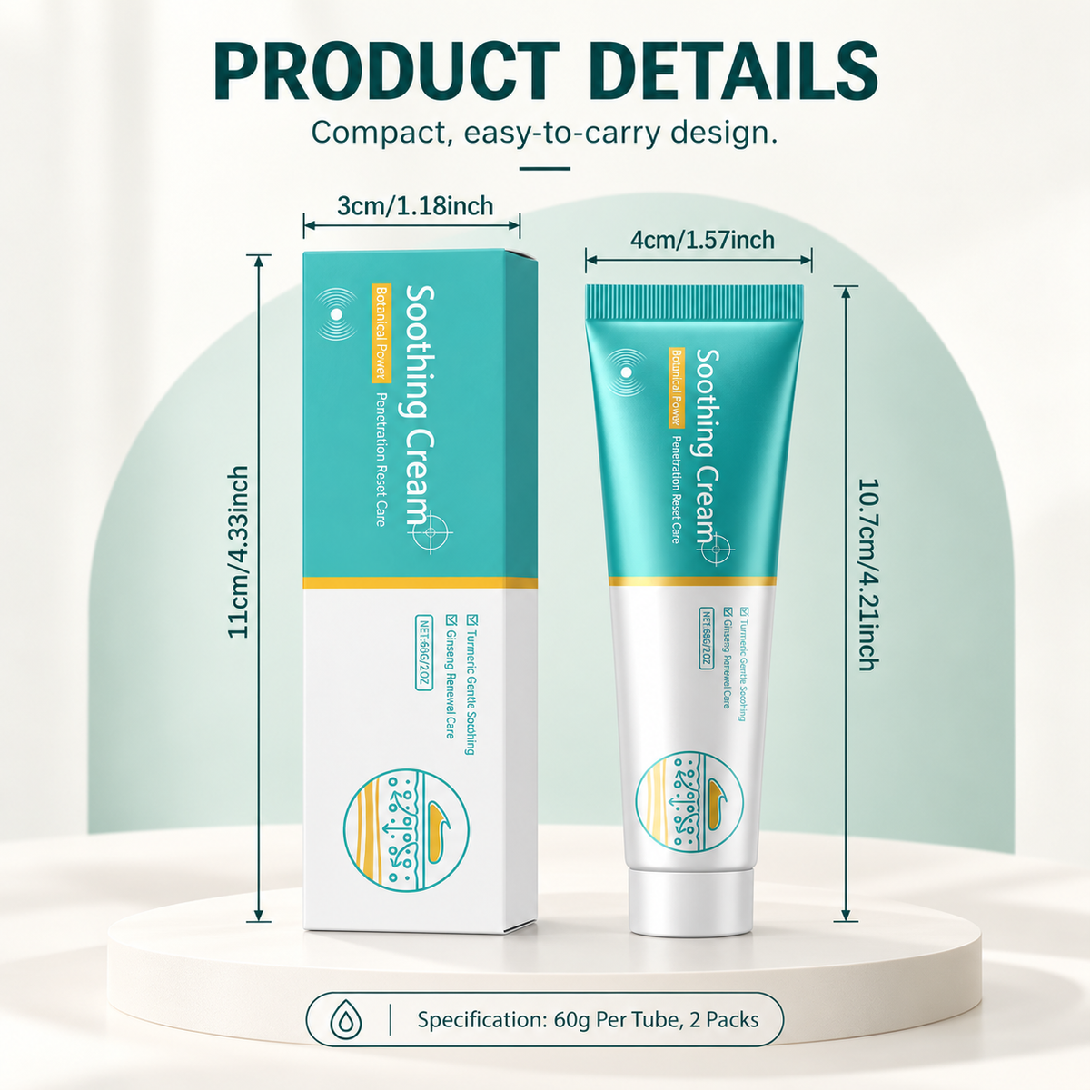 (2Pcs) Herbal Vein Care Soothing Cream for Legs Shoulders with Turmeric Ginseng Zorella