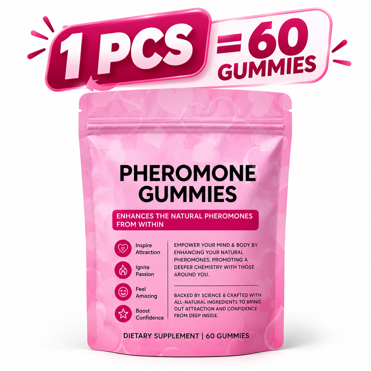 1-4 PCS Pheromone 60 Gummies Natural Formulation L-Arginine/Slippery Elm/Vitamin E/Beet gepma