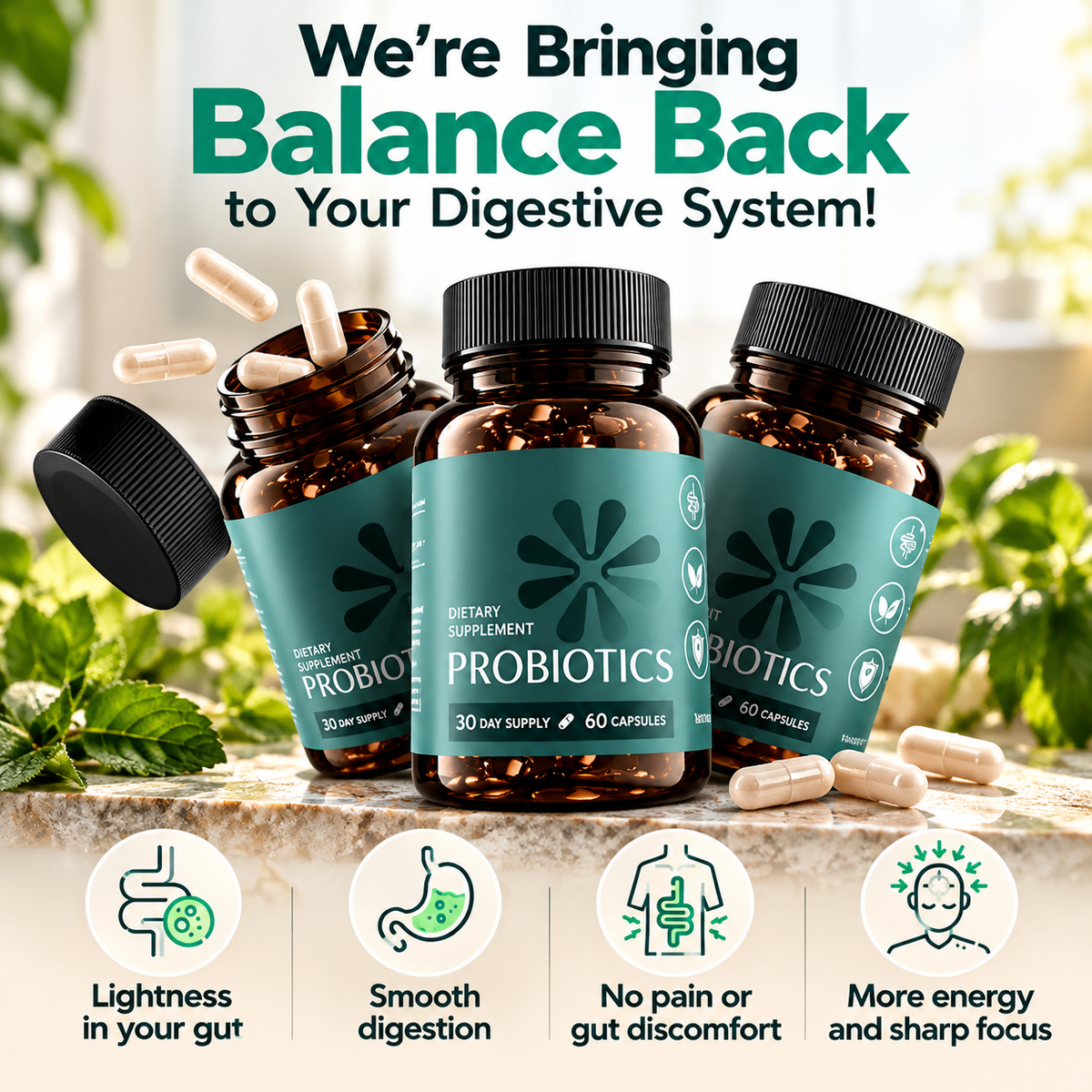 (3 Pack) Probiotics Digestive Health Gut Support for Men & Women 60 Capsules yiguo