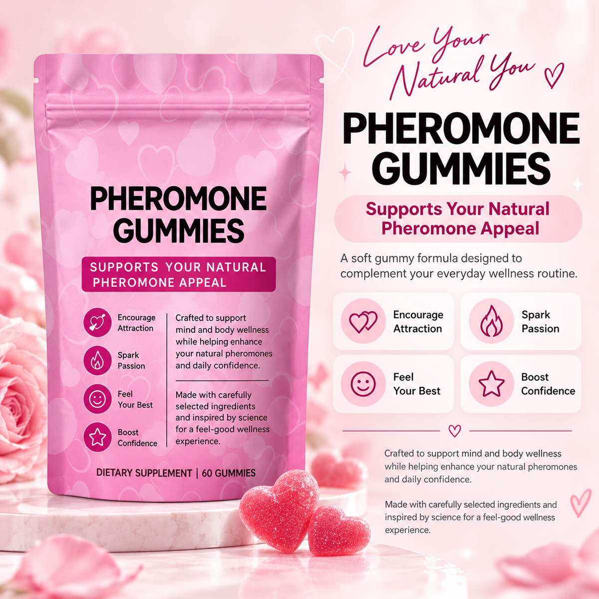 (2 PACK) Pheromone 60 Gummies Natural Formulation L-Arginine/Slippery Elm/Vitamin E/Beet gepma