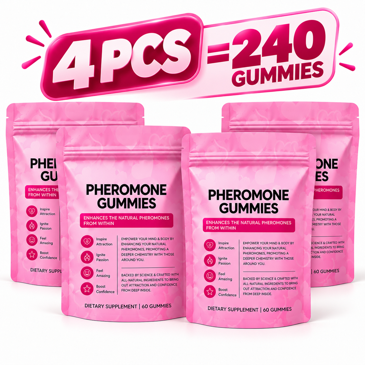 (2 PACK) Pheromone 60 Gummies Natural Formulation L-Arginine/Slippery Elm/Vitamin E/Beet gepma