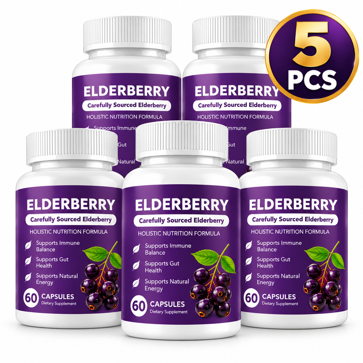 (1-5 PCS) Elderberry Gut Support Complex - Organic Black Elderberry Soft Capsules case