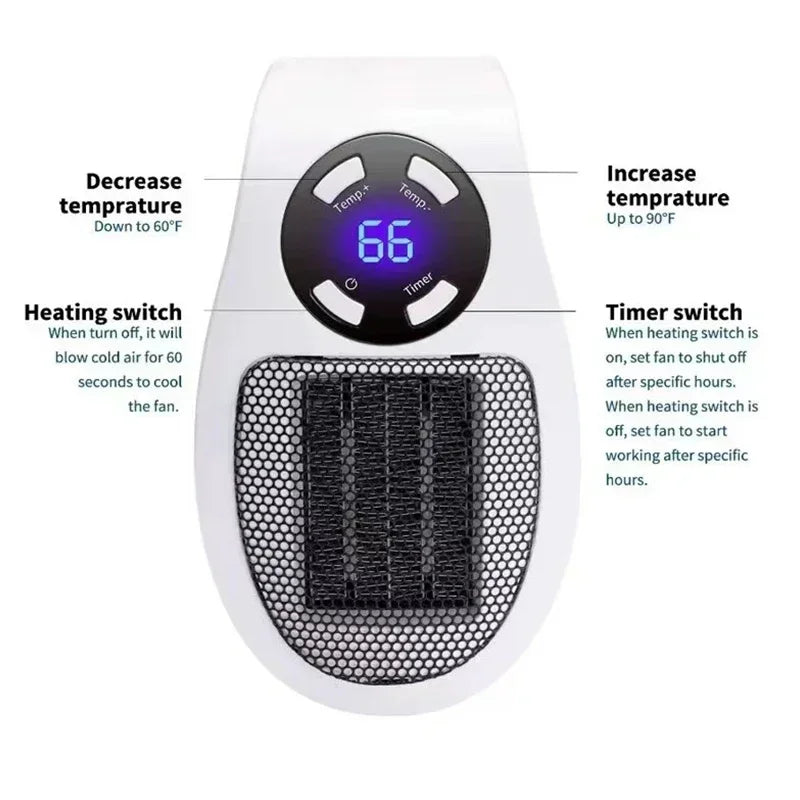 Portable Electric Heater – Wall-Mounted Warm Air Blower for Home