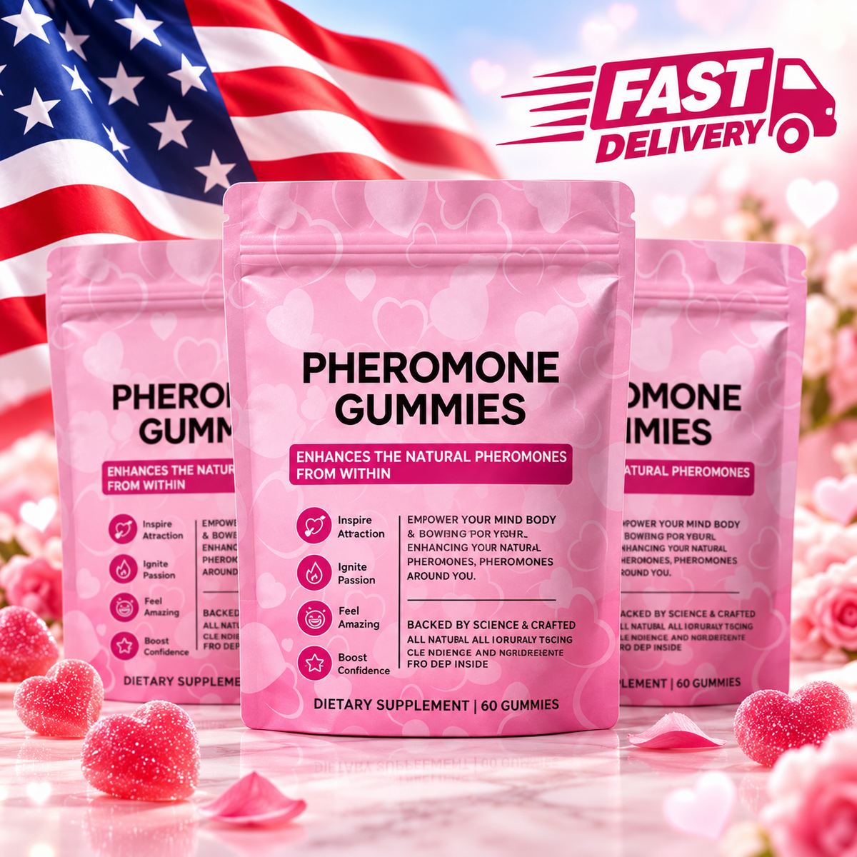 1-4 PCS Pheromone 60 Gummies Natural Formulation L-Arginine/Slippery Elm/Vitamin E/Beet gepma
