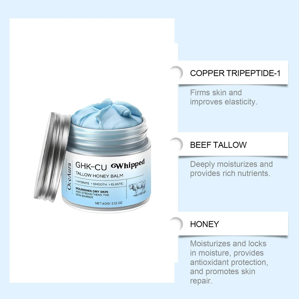 Peptídeos de Cobre GHK-Cu Tallow de Carne para Pele: Bálsamo Azul Manuka Mel Hidratante Facial e Corporal para Pele Madura, Seca e Sensível