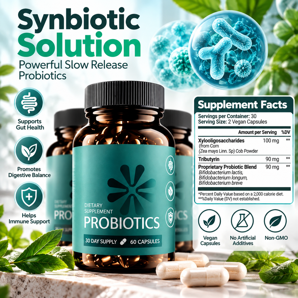 (3 Pack) Probiotics Digestive Health Gut Support for Men & Women 60 Capsules yiguo