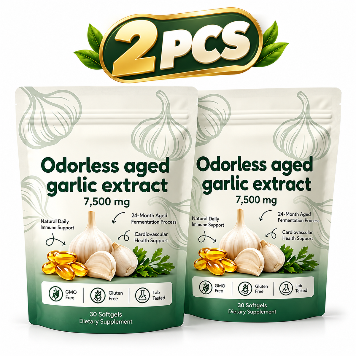 (BUY 1 GET 2) Odorless 24 Month Aged Garlic Extract 7500mg Capsules 30ct Vegetarian US globa