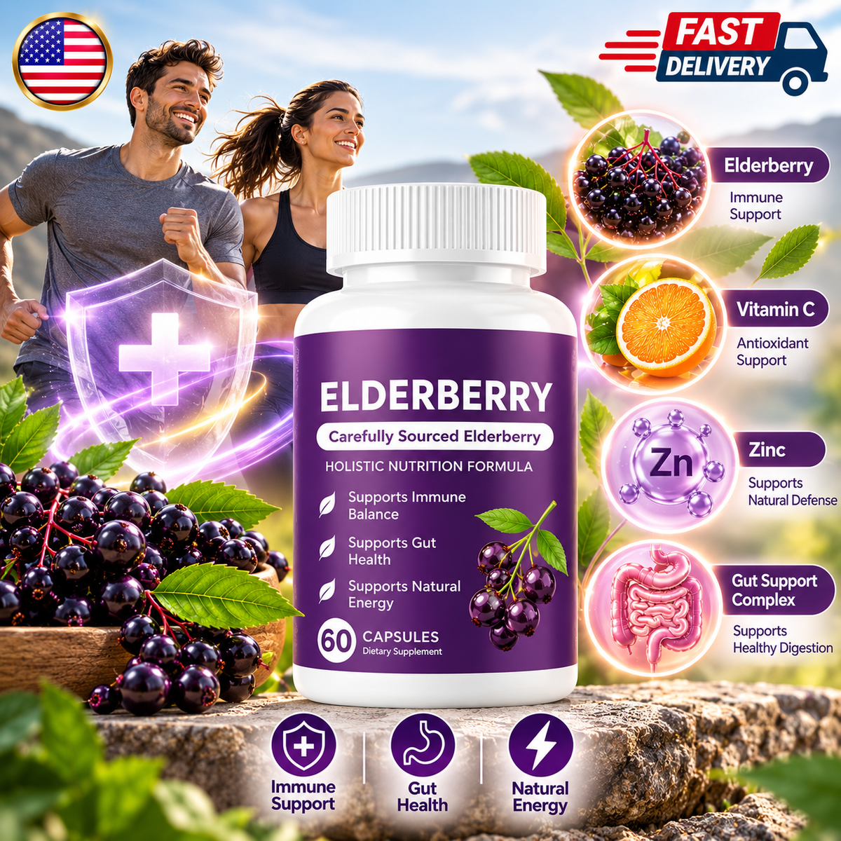 (1-5 PCS) Elderberry Gut Support Complex - Organic Black Elderberry Soft Capsules case